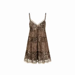 Cider Chiffon Leopard Print Sweetheart Ruffled Tiered Mini Dress