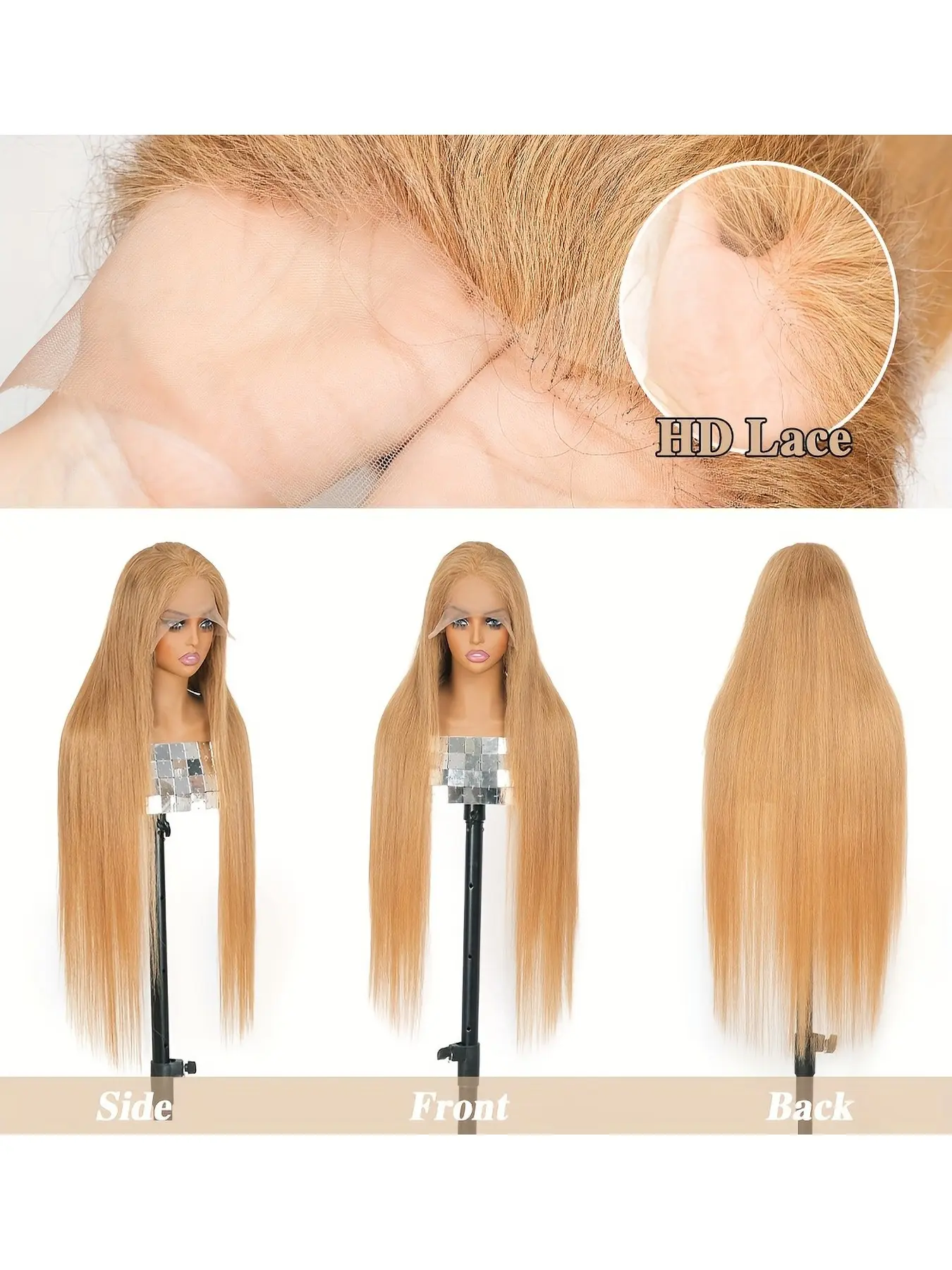 180% Density Honey Gold Lace Front Wig, Glueless Frontal Wig 