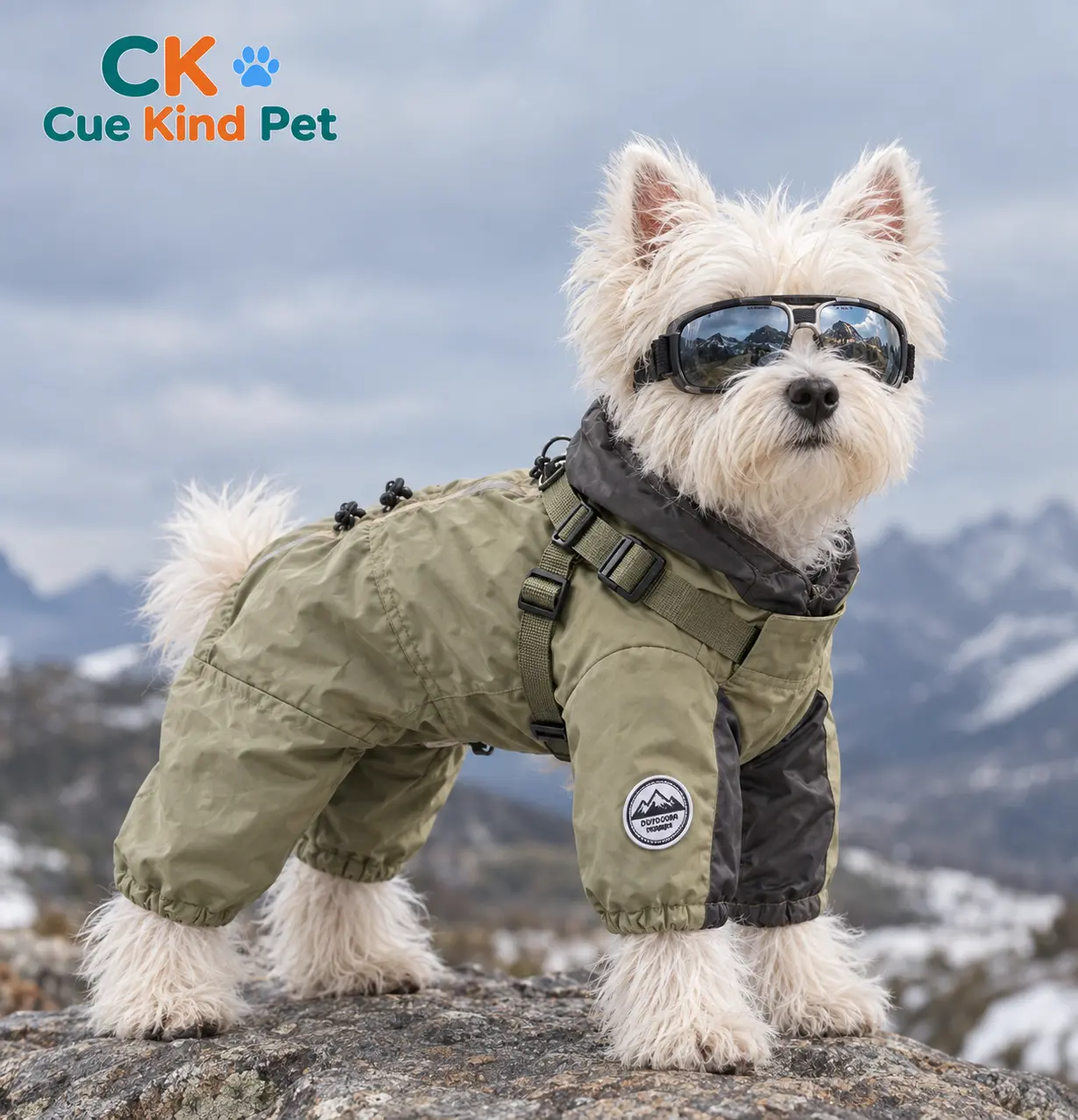 CueKind Waterproof Fleece-Lined Dog Winter Coat with Built-In Harness, Rainproof Outdoor Cold Weather Walking Clothes for Small-Medium Dogs