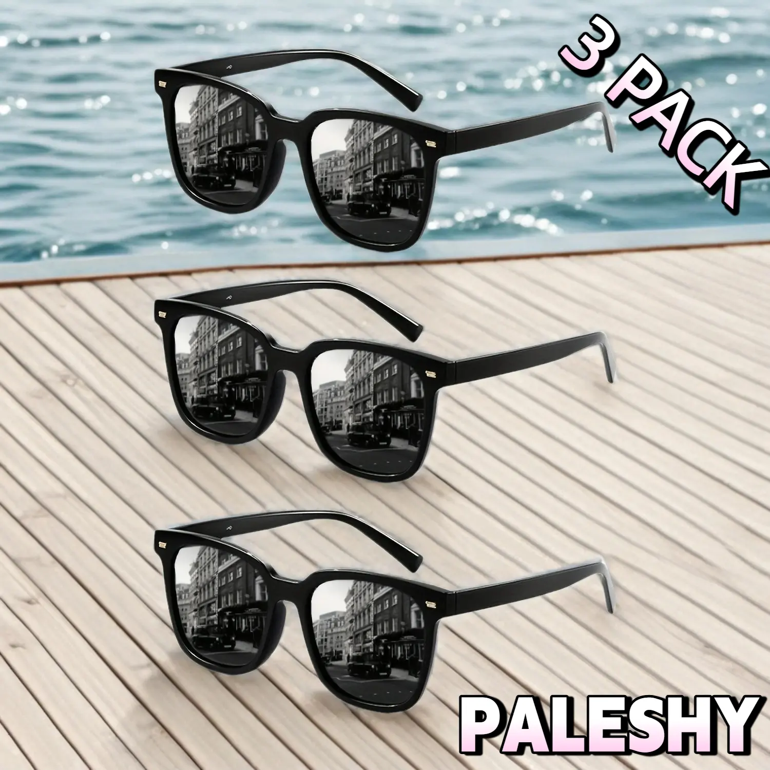 Paleshy 3-Pack Polarized Stylish Sunglasses for Men - Lightweight TR90 Frame Men's Sunglasses with UV400 Protection, Sun Protective Eyewear for Driving, Outdoor Activities, Perfect Gift, Anti-Glare, Aviator, Driving / Ootd, Fishing, Enhancing Clarity, Dri