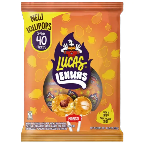 Lucas Lenwas Mango Lollipops – 40ct Bag | Sweet, Spicy & Tangy Mexican Candy