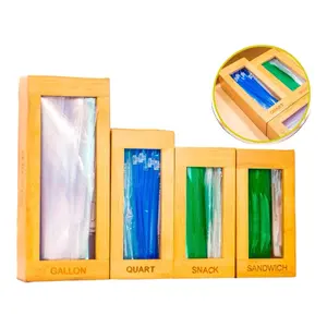 PREZITO 4PC Premium Bamboo Kitchen Drawer Plastic Bag Organizer Dispenser Boxes, Home Organization Compatible with Gallon, Quart, Sandwich & Snack Variety Size Bags (4 Piece Set) with Free Baggy Stand. perfect gift