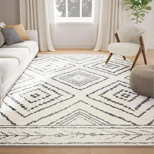 BESTSWEETIE Washable Rugs for Living Room, Area Rugs, Carpet, Soft Faux Wool Vintage Moroccan Runner Rug for Bedroom Non Slip Tpr Backing Low Pile, Distressed Aztec Rug