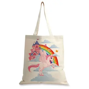 Lillian Vernon Canvas Tote - Fun Castle Unicorn Design, 100% Cotton Fabric, 15 inch x 16 inch, Cute Bags for Kids