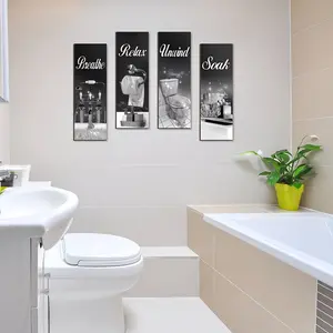4pcs Bathroom Decor Wall Art, Farmhouse Bathroom Picture Wall Decoration, Soak Relax Breathe Wooden Hanging Sign, Suitable for Home Bathroom/Washroom Decor, Artistic, Artwork