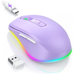 L-HUP007  Wireless Mouse Jiggler - LED Wireless Mice with Build-in Mouse Mover, Rechargeable Moving Mouse for Laptop with Undetectable Random Movement Keeps Computers Awake - Purple
