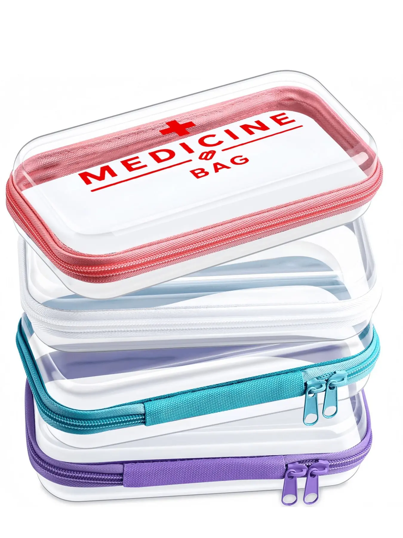 Portable Transparent First Aid Kit, Waterproof Medicine Storage Bag, Hard Plastic Zipper Bag, Travel and Home Use, 5 Colors Available