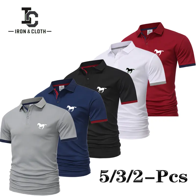 Men's 5 Pack men Polo Shirt Set,Airy Breathable Short Sleeve Collared, Soft Comfortable Loose Fit, Fashionable Easy-Match Tops for Golf, Business Casual, Office, Workdays, Travel, Weekend Outings and Summer Daily Wear Menswear gentleman basic Stylish Tees