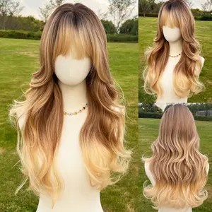SMILCO/22Inch Ombre Gold Synthetic Curly Wig/Highlight With Bangs/SM387/SM386/SM388