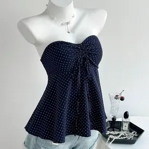 Women Polka Dot Print Cinched Waist Camisole Top  Cute A-line sleeveless blouse with flattering slim waist fit & lightweight fabric. Perfect spring summer outfits, vacation looks, casual streetwear & trendy Y2K TikTok fashion