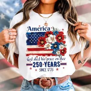 American 250th Anniversary Flag FloralPattern T-shirt, Celebrating 250thAnniversary Patriot Gift Shirt - July 4thPatriot Gift USA - Cottagecore.,summervibes