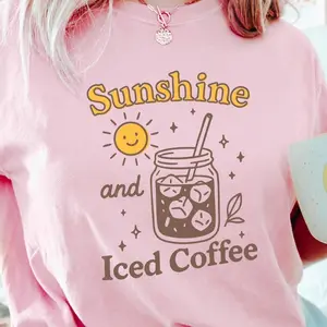 Iced Coffee And Sunshine T-shirt, Iced Coffee Shirt, Trendy Women Sweatshirt, Coffee Lover Gift, Summer Holiday Crewneck, Summer Vibes Tee