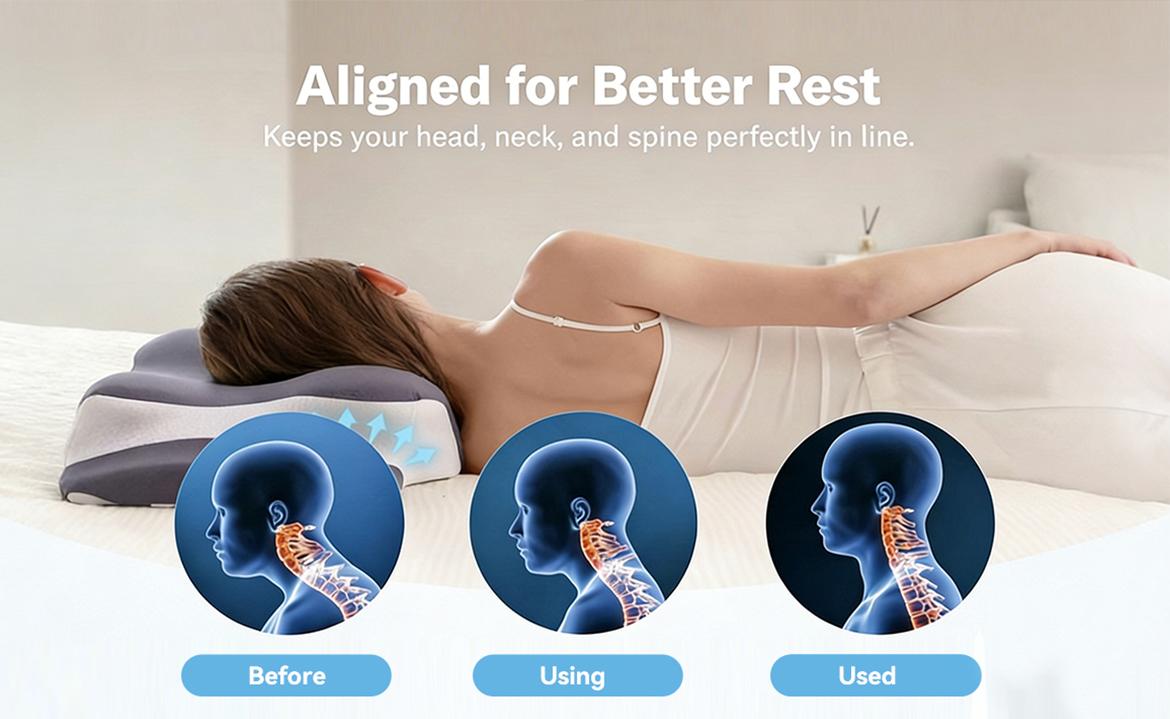 Memory Neck Pillow, Adjustable Ergonomic Memory Foam Neck Pillows, Cervical Support, Breathable & Removable Pillowcase, Mother's Gift