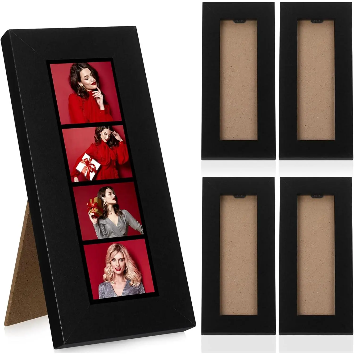 4 Pack Photo Booth Frames 2x6 Photo Strip Frame with Stand Wooden Wall and Tabletop Display Film Picture Holder with Clear Glass for Wedding Grad  Shower Picture Booth(Black)
