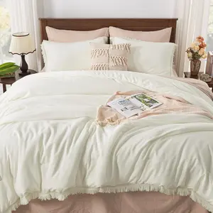 California King Comforter Ivory - 3 Cal King Boho Ivory Lightweight Comforter Sets, Oversized (104x96In Comforter  2 Pillowcases)