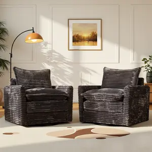 2pcs Swivel Accent Armchair with Thick Pillows, Oversized Sofa Couch,2 Chair and a Half with Side Pockets and Armrest for Living Room, Bedroom, Reading Room