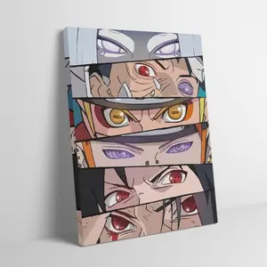 Wooden Framed Canvas Painting, Artistic Anime Ninja Eyes Collage Wall Art, Mid-century Modern Black Flash Style, Sharingan Rinnegan Byakugan, Adult Fans Room Decor, Japanese Manga Character Eyes Artwork Ready to Hang
