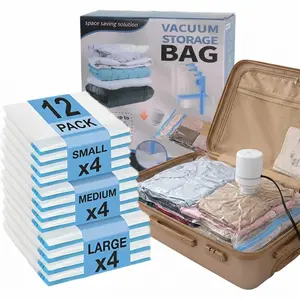 Upgrade Vacuum Storage Bags，Travel Vacuum Bags with Pump for Mother's Day Gift，Vacuum Seal Bags for Clothing, Space Saver Vacuum Storage Bags, 12 Pack Combo Travel Vacuum Bags for Luggage