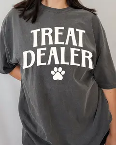 Treat Dealer Dog Shirt Unisex Heavyweight 100% Ring-Spun Cotton Tee with Paw Print Design Graphic Tee for Pet Lover