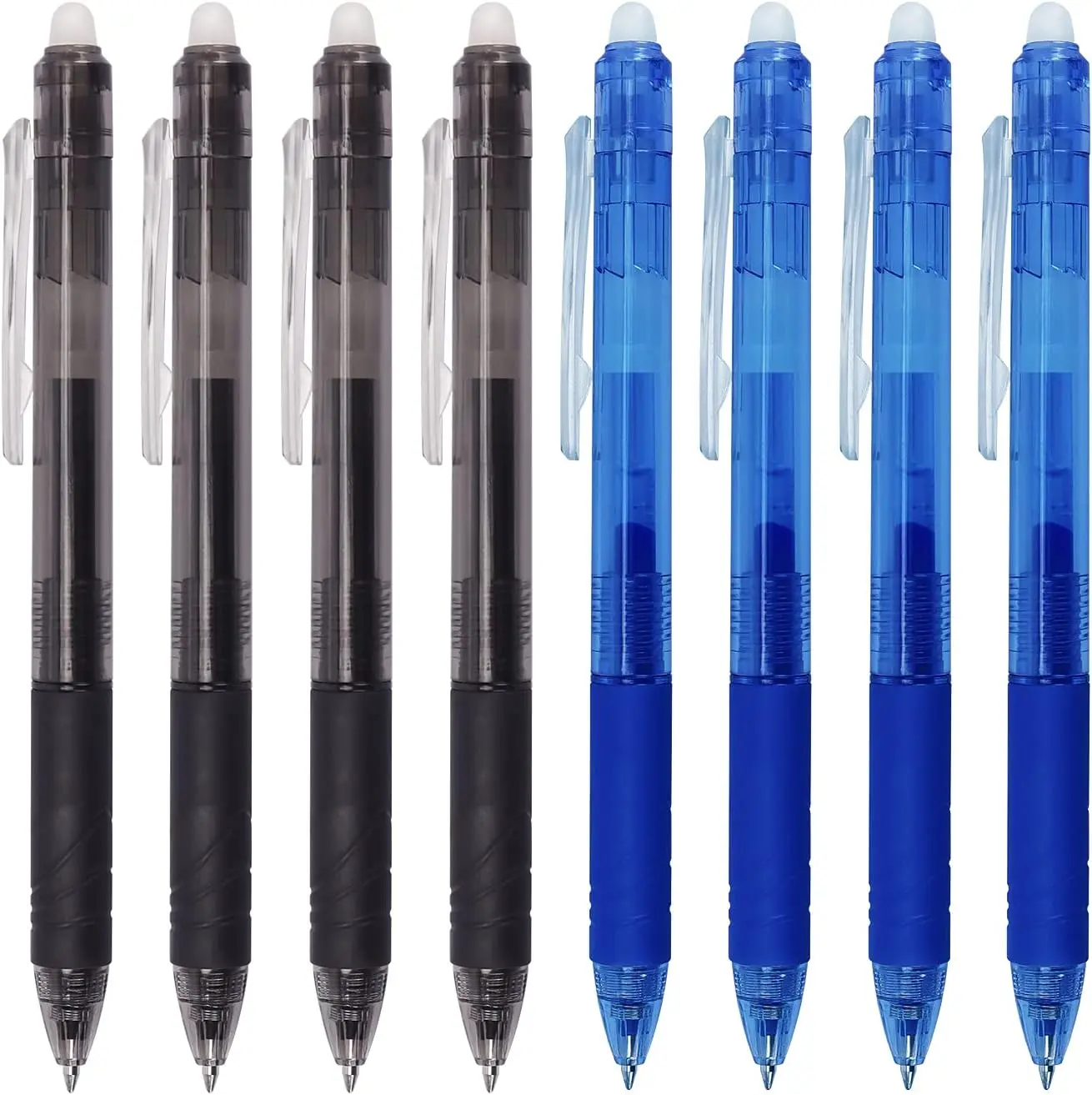 8-Pack Retractable Erasable Gel Clicker Pens, 0.7mm Fine Point Pen, Rubber Grip, Acid-Free Durable Colorful Non-Toxic Non-Bleeding Ink, Assorted Black & Blue, Easy Rewrite, Office Stationery for Writing & School Supplies
