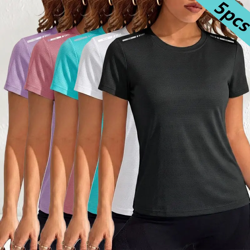 Pack of 5 women’s casual fashion outdoor sports T-shirts, crew neck short sleeves — fitness wear, everyday T-shirts