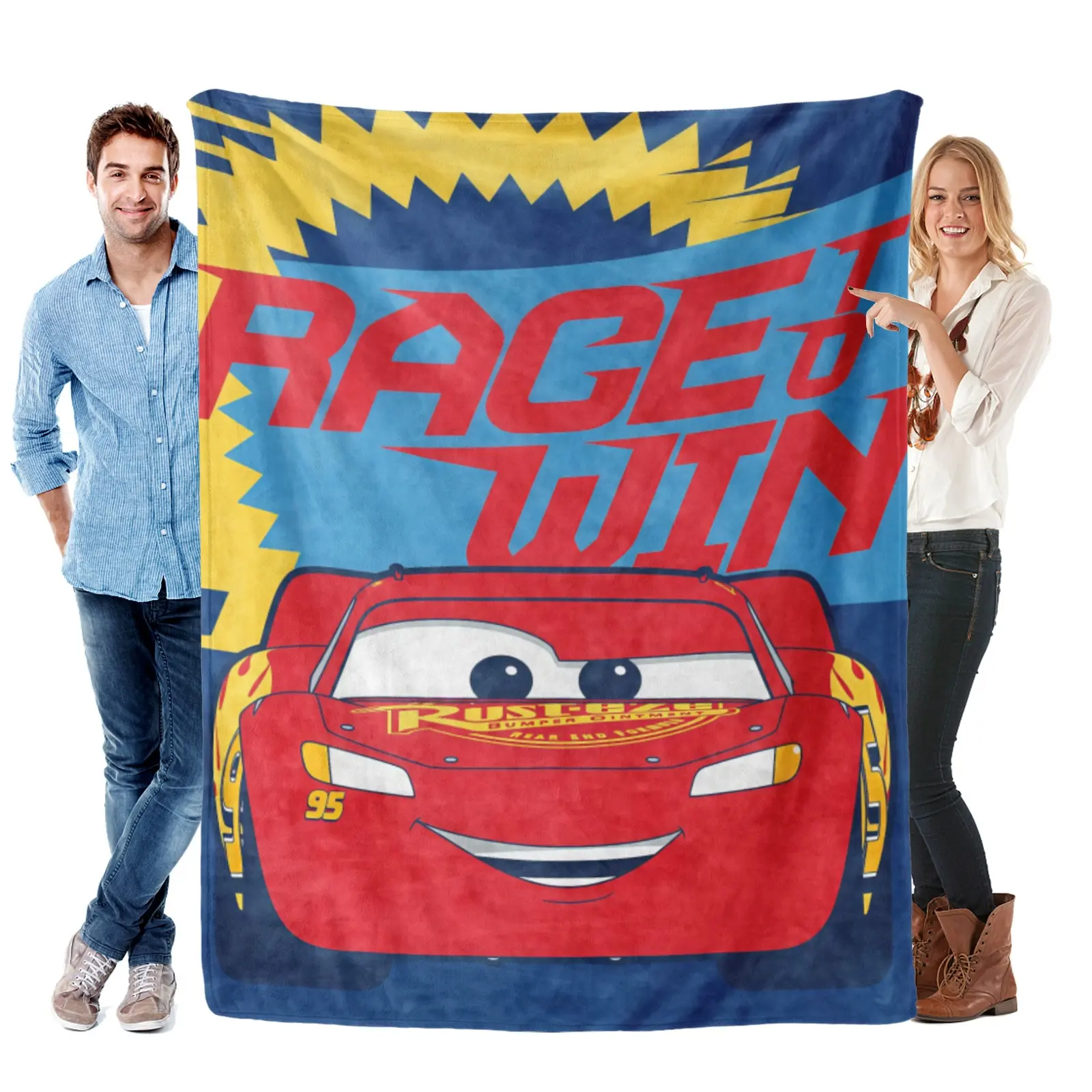 [Summervibes] Disney Cars Lightning Mcqueen Race To Win Blanket, Plush Flannel For Kids Sofa, Lightning Mcqueen Throw Daily Home Decor