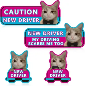 4Pcs Newbie Cat Magnetic Car Stickers New Driver Magnet for Car, Student Driver Magnet for Car, New Driver Sticker Funny Car Magnets, Can Be Used During Day & Night Sticker Supplies for Car Bumper