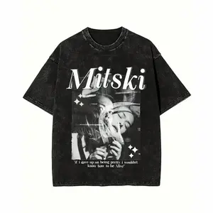 Mitski Men's Retro Pattern T-Shirt-Black Cotton Loose Version T-Shirt With Geometric Pattern And "I Want You To Be My Home" Sentence, Short-Sleeved Round Neck Casual Shirt, Suitable For Casual Wear. 20U