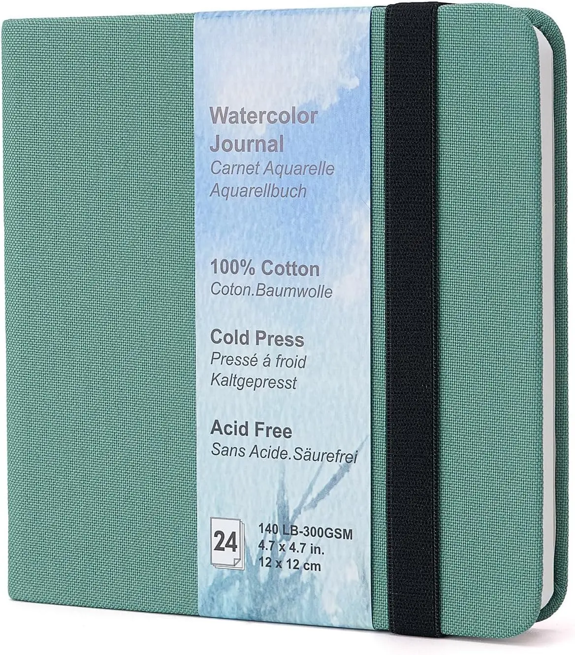 Square Watercolor Journal, 4.7x4.7, 140 LB, 300 GSM,  Cotton, Cold Press, 24 Sheets, 48 Pages, Watercolor Paper Sketchbook for Use As Travel Mixed Media Pad On The Go