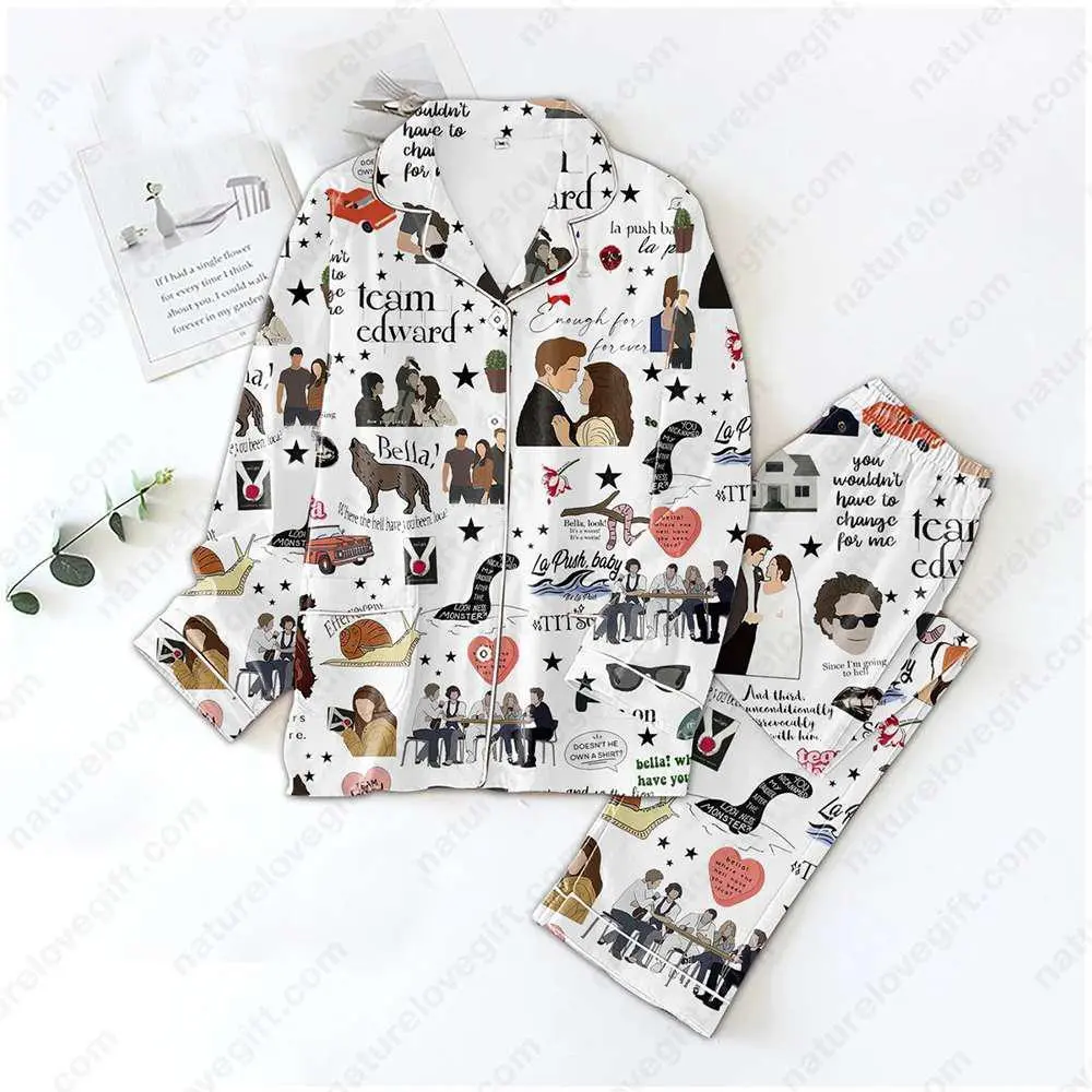 (Without Fatty text)  The Twilight Saga Pyjama Pajamas Set Edward Bella Pajama Vampire PJs Xmas Gift For Fan Loungewear Menswear SNG