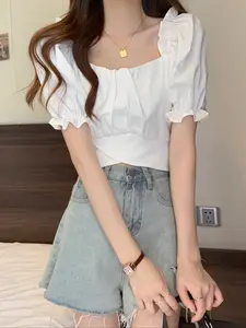 Lightweight Plain Short Sleeve Shirt, Women's Simple Collarless Style for All Seasons, Casual and Comfortable Top for Everyday Wear