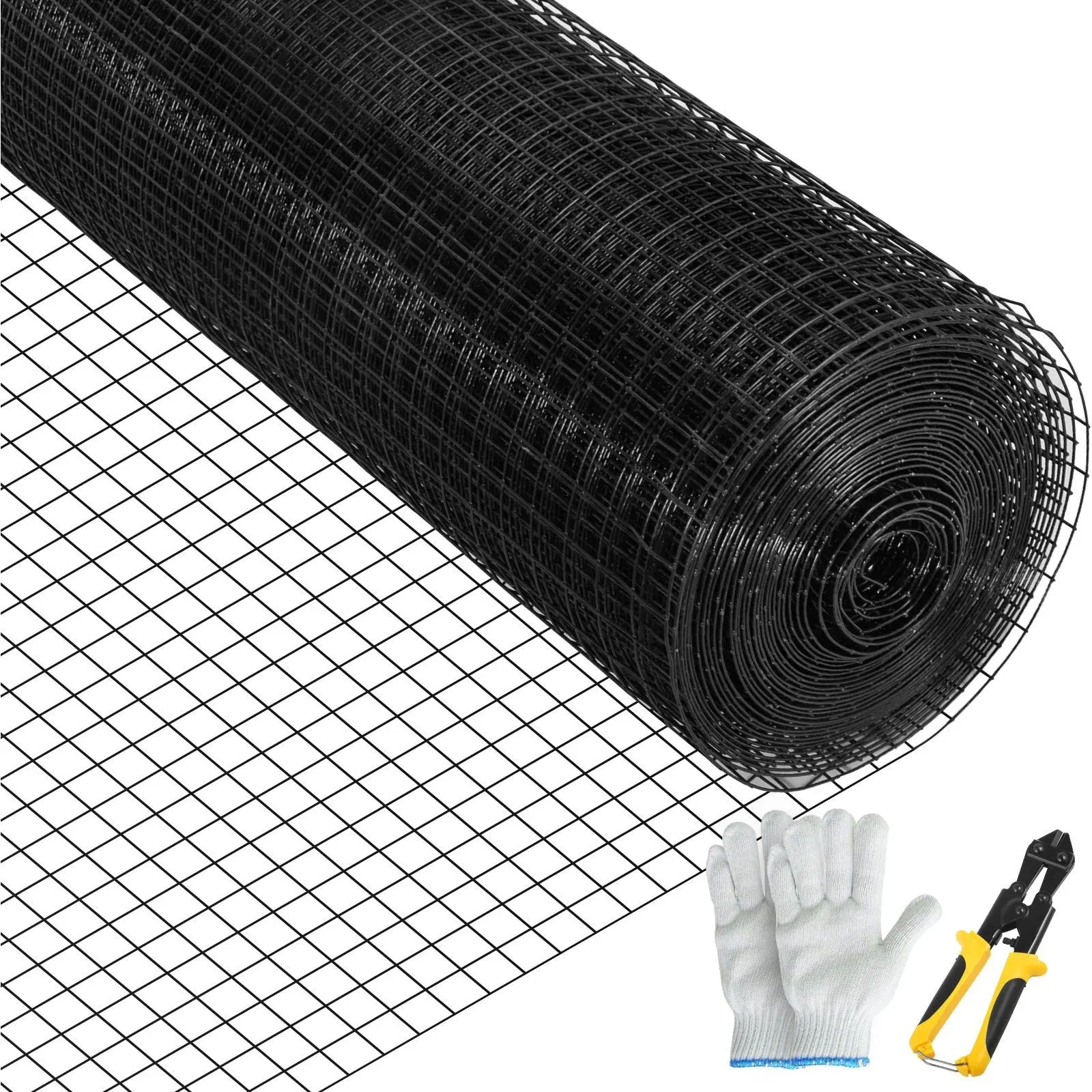 【Summerfinds】VEVOR 16 Gauge Galvanized Steel Vinyl Coated Square Mesh Welded Wire Hardware Cloth, 24in x 50ft 1in x 1in Welded Points, with Cutting Plier & Fabric Gloves, Easy to Install Flexible Garden Fencing Animal Barrier for Outdoor Use, Vegetable Ga