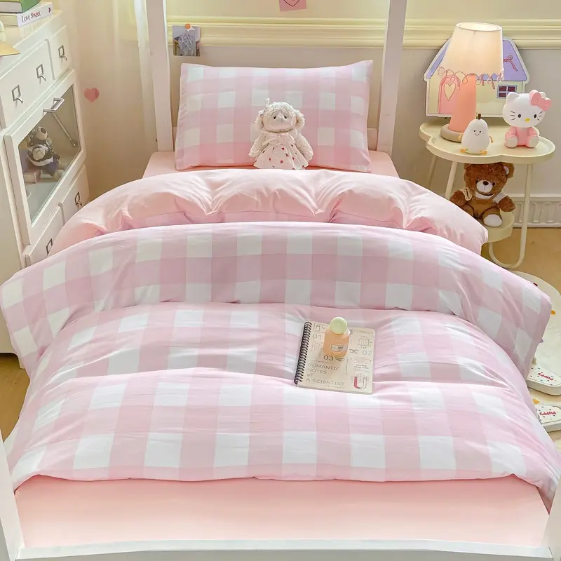 4-piece Set, Bed Sets Supplies, Student Ins Wind Striped Checkered Bedding Set (including 1 Quilt Cover + 1 Bed Sheet + 2 Pillowcases) - Universal for Bedrooms, Dormitories, Suitable for All Seasons, Easy To Take Care Of