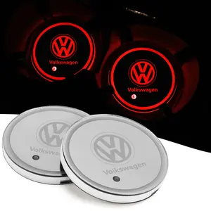 1/2PCS Car 7 Colors Water Coaster Color Ambient Light Car Cup Holder Luminous Coaster Mat For Volkswagen VW Golf 4motion MTM Blue Motion Polo Scirocco CADDY Beetle Passat Touareg Jetta Tiguan Touran TSI TDI R32 MK4