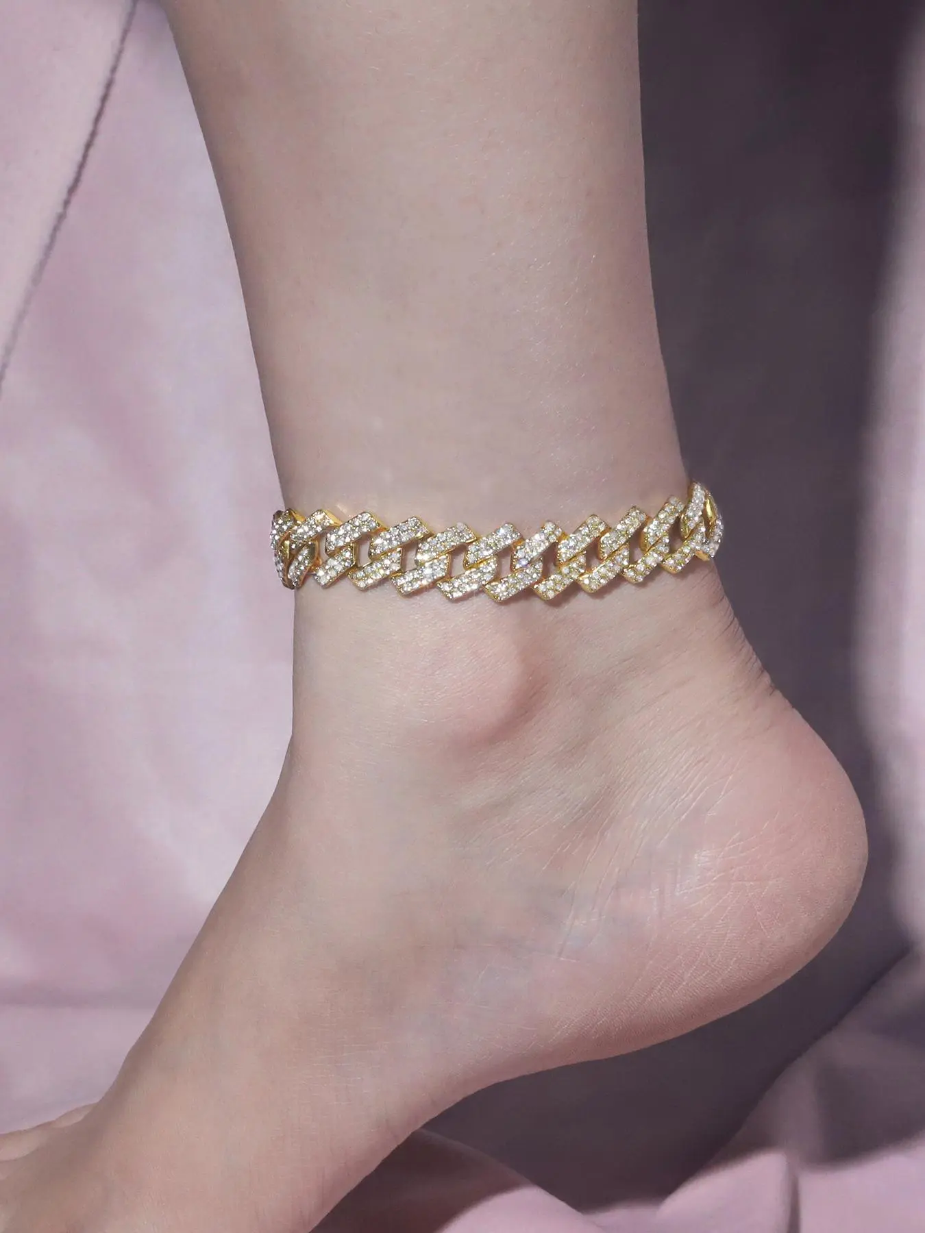Rhinestone Decorated Cuban Chain Anklet, Dainty Layered Anklet, Fashionable Jewelry for Women & Men, Foot Jewelry, Trendy All-match & Exquisite Jewelry for Birthday Gift