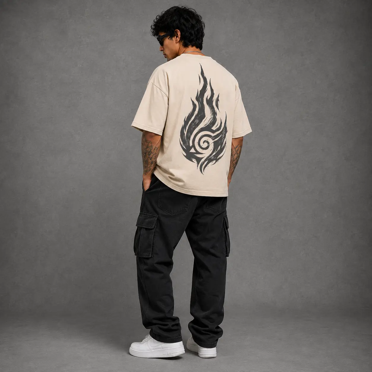 Men's Oversized Japanese Anime Inspired Graphic Cotton T-Shirt | Premium 180GSM Heavyweight Cotton Streetwear Tee | Relaxed Loose Fit Casual Shirt Menswear Tops Cream Crewneck