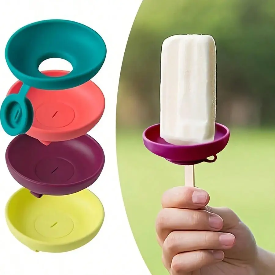 Silicone Ice Cream Holder Stand Set, 4 Counts/set Portable Ice Pop Mold Tray with Carrying Case, Leak-proof Ice Cream Holder for Home Kitchen Picnic D
