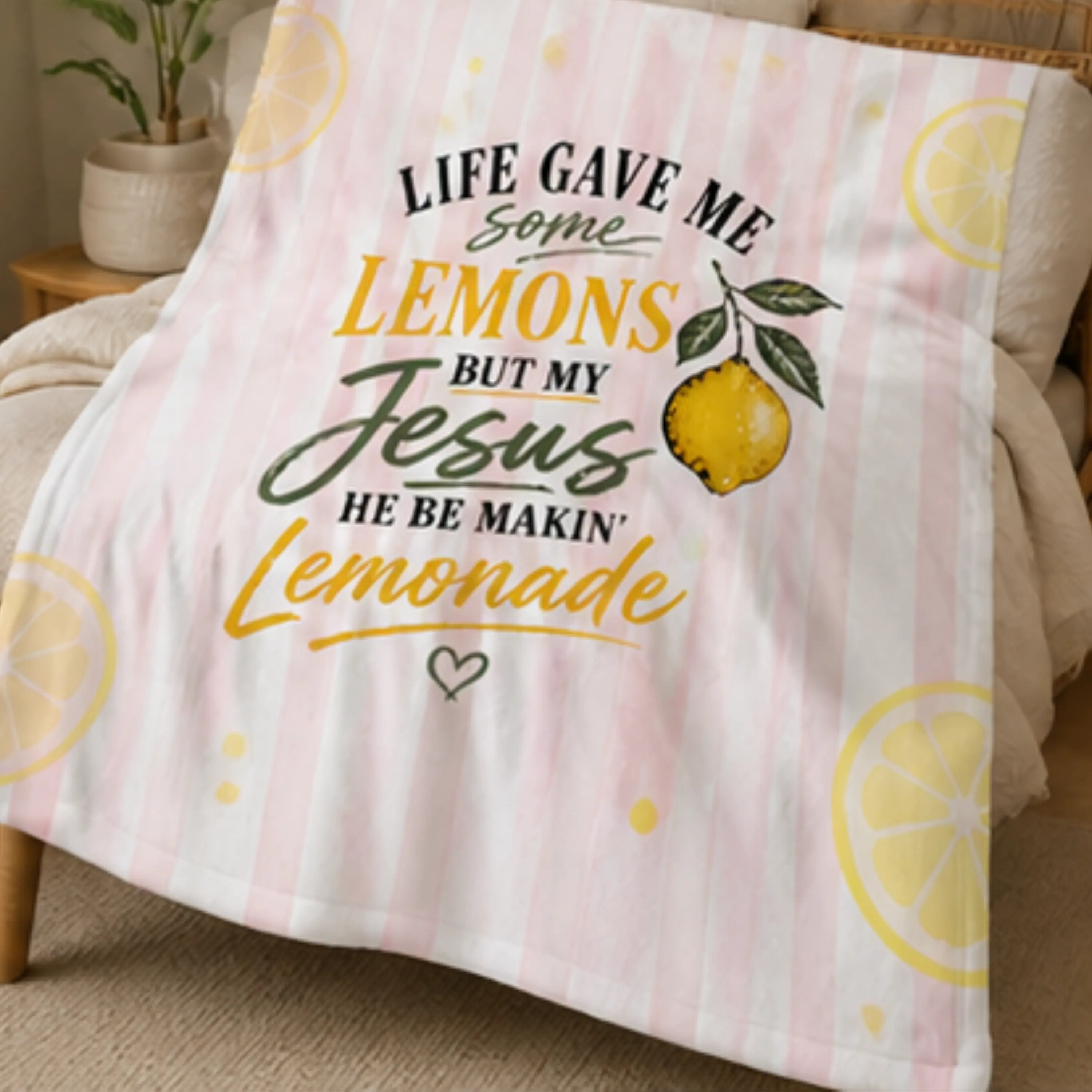Christian Lemon Blanket | Life Gave Me Lemons Jesus Made Lemonade | Faith Throw Blanket | Cozy Christian Gift | Inspirational Blanket
