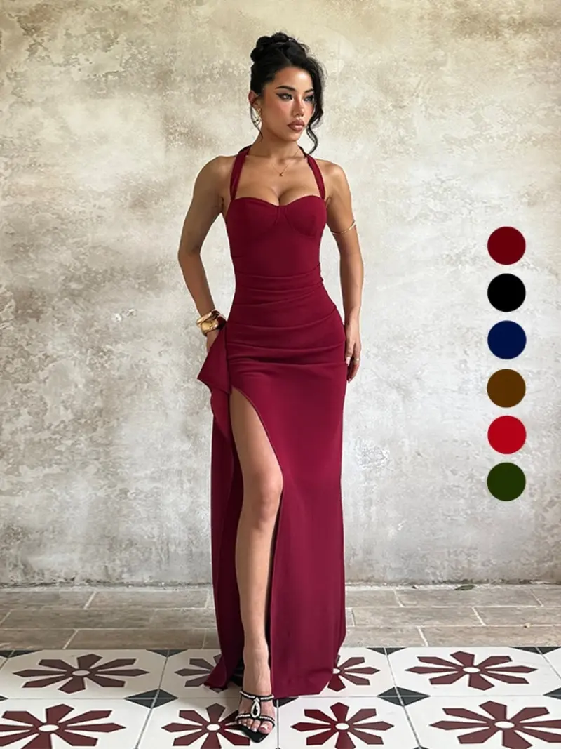 Backless Strapless Plain Slim Fit Dress, Sexy All Season Women's Clothing, Perfect for Casual & Daily Wear