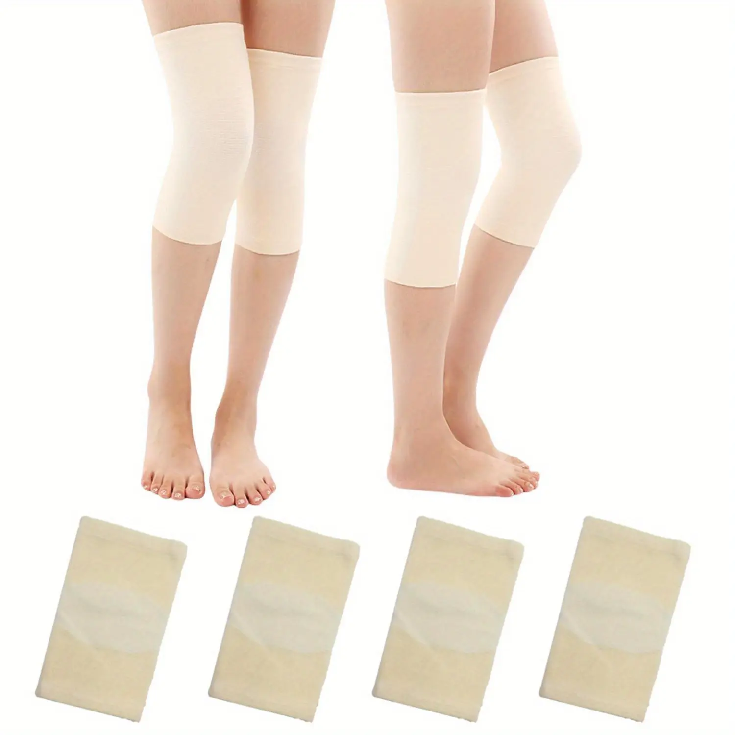 2-Pair Cotton Blend Compression Knee Sleeves, Skin Tone Fit - Athletic Volleyball Knee Protection for Blood Circulation Improvement, Pain Relief, Outdoor Use