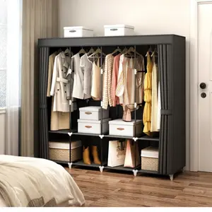 Portable Closet Wardrobe, 67-Inch Clothes Organizer with 4 Hanging Rods and 8 Shelves, Non-Woven Fabric Cover, Large Capacity Storage for Bedroom and Living Room, Black
