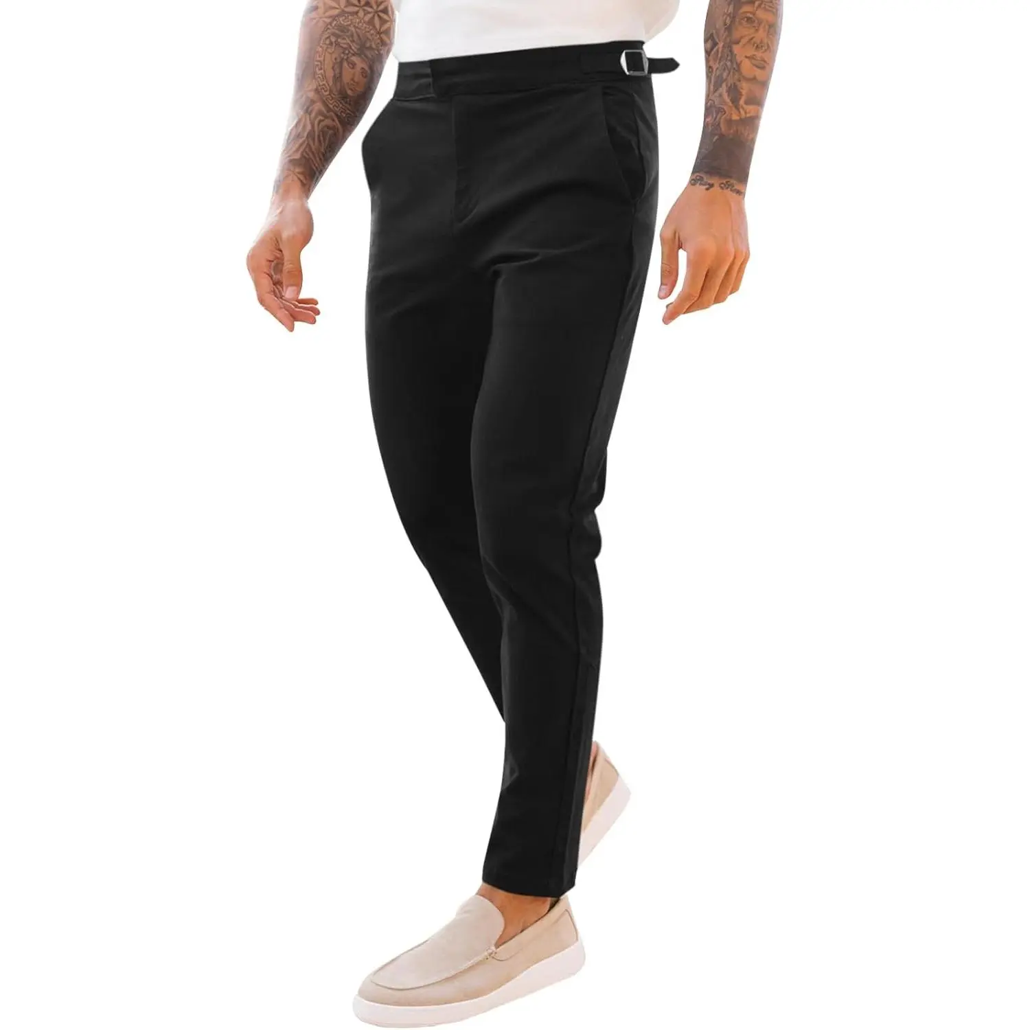 Men's Modern Slim-Fitting Gentleman Chinos Pants - Stretch Cotton, Slim Cut, Flat-Front Slacks for Dress Suit Occasions