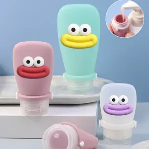 Leak-Proof Silicone Bottle with Cartoon Sausage Mouth, Cute Travel Shampoo Pump Bottle, Cosmetic Storage, 3 Colors, 3 Sizes (30ML/60ML/90ML)