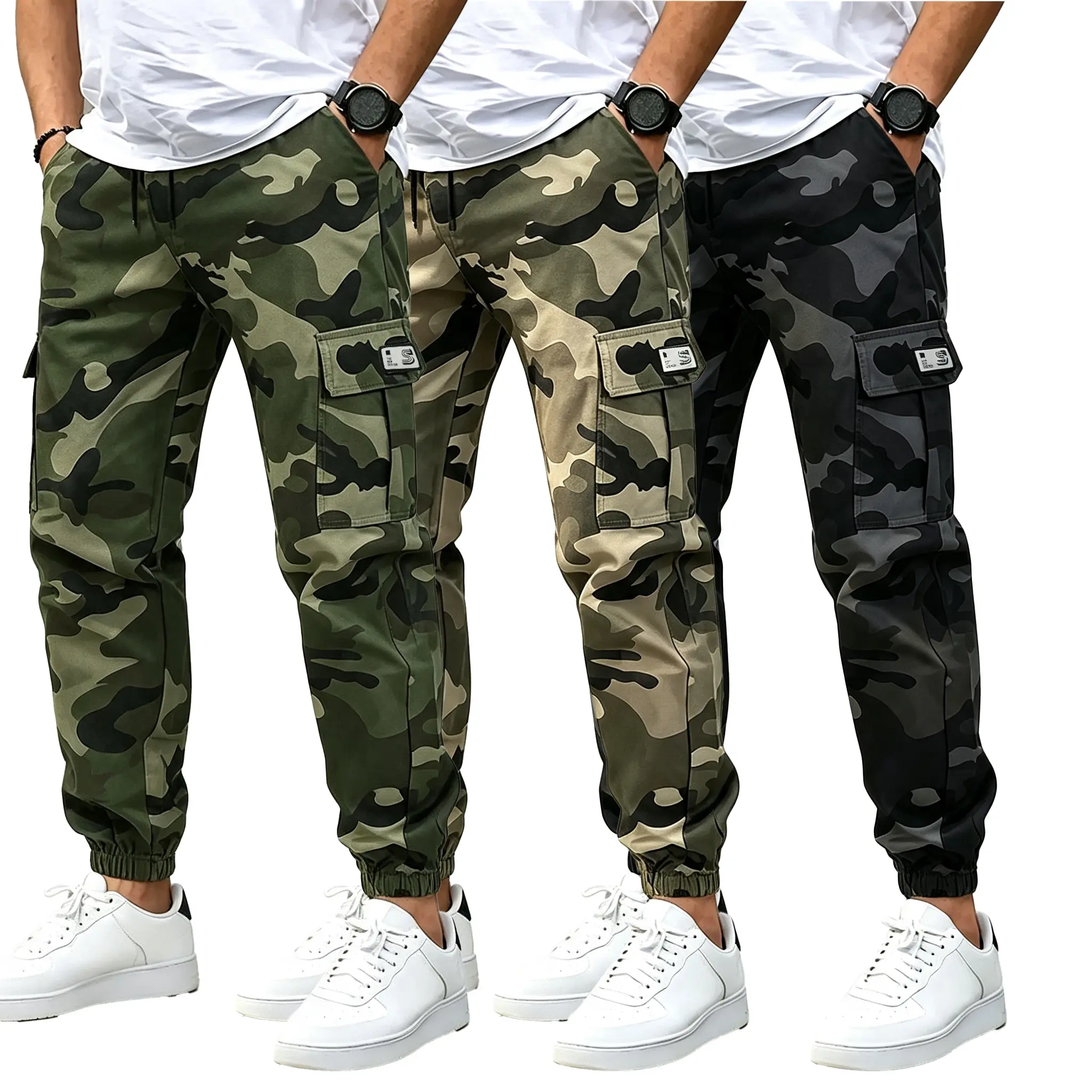Men’s 3-Pack Camo Cargo Joggers, Elastic Drawstring Waist Camouflage Pants, Multi-Pocket Tapered Cuffed Casual Streetwear Trousers for Outdoor Daily Wear cargo pant comfortable aesthetic work fatigue  durable tactical work pant military outfit all-season