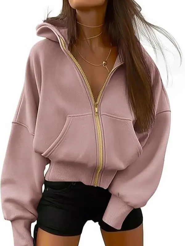 Women's Hooded Sweatshirts Long Sleeve Zip Cropped Hoodie Pullover Winter Fashion Clothes