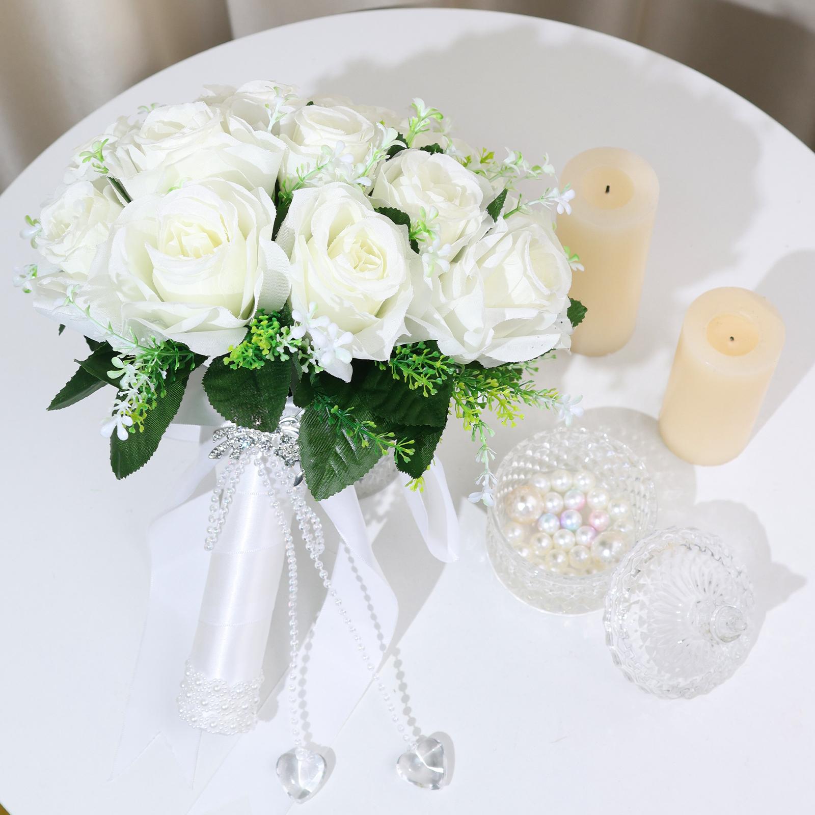 Wedding Bouquets for Bride Bridesmaid，White Champagne Roses Flowers for Bride Bridesmaid，for Home Wedding Party Ornaments Lifelike Fake Plant Fruit， Church Decoration, Ceremony, Anniversary