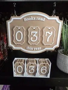 Vintage Style Books Read in a Year, or book in library Sign with 3 Sets of Numbers in a Number Holder Counting This Year Decorative Wall Hanging for Nostalgic Home Decor