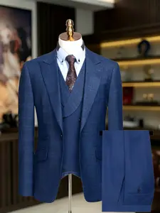 Men's Elegant Striped Fitted Plaid 3-Piece Suit Set, Includes Jacket, Vest & Pants, Ideal for Casual Wear, Parties, Business