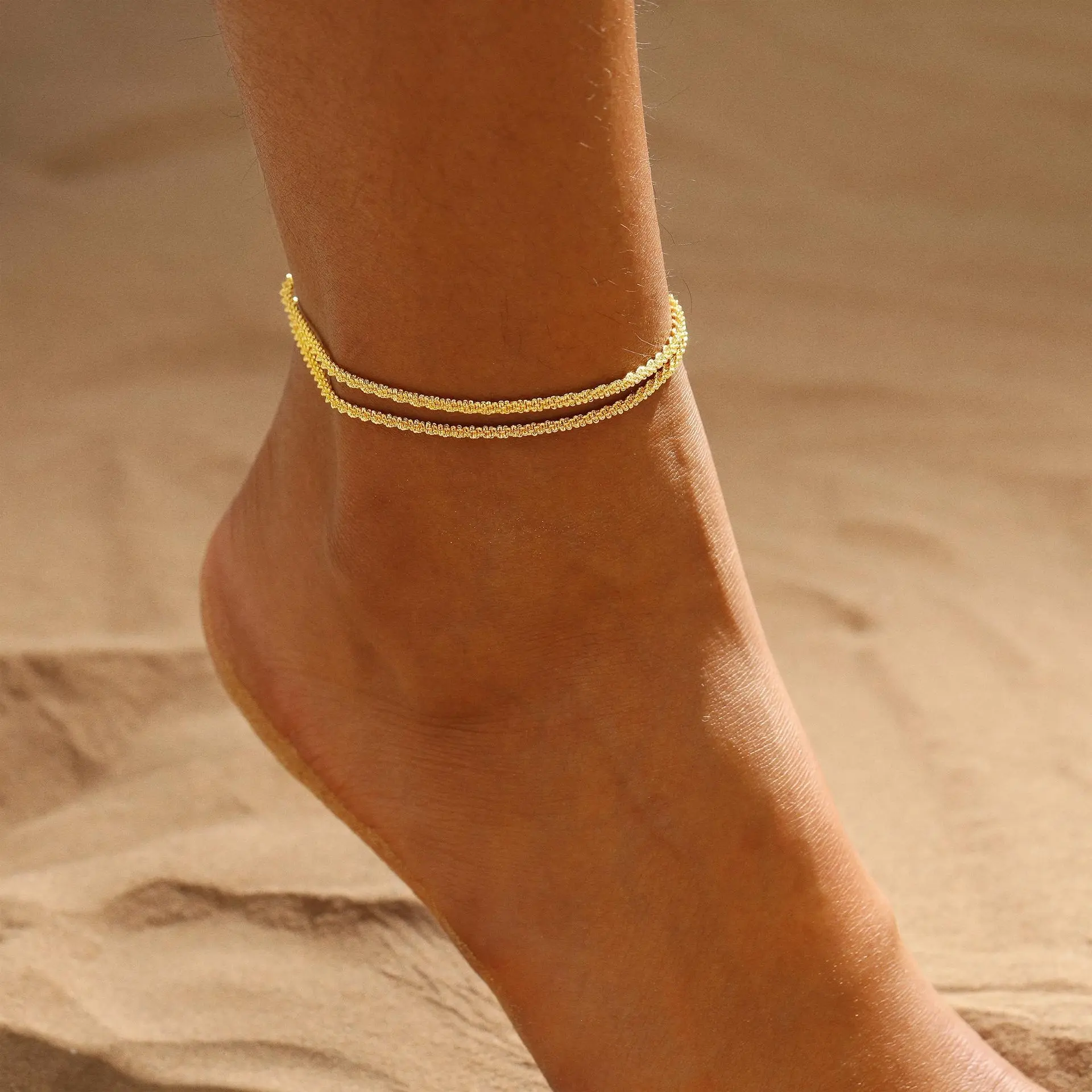 Women's  Dainty Layered Waterproof Anklet Set - Adjustable Adjustable 8” + 2” Alloy Metal Silver Beaded Figaro Cuban Link Chain Jewelry Anklets, Layered Look Decor for Beach Summer Daily Wear, Exquisite Gift,sohochic