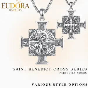 S925 Sterling Silver St Benedict Pendant Necklace, San Benito Cross Medal for Men, Vintage Saint Benedict Amulet, Christian Catholic Jewelry